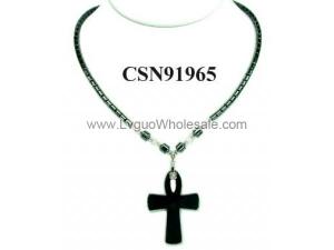 Hematite Cross Pendant Beads Stone Chain Choker Fashion Women Necklace